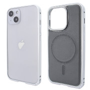 Чохол для iPhone 15 Metal Bumpers PU Leather Case with MagSafe - Gray
