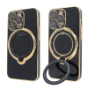 Чохол для iPhone 12 Pro Holder Glitter Shining Сase with MagSafe з підставкою та захисними лінзами на камеру Black