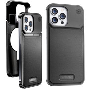 Чохол для iPhone 15 Pro металевий Aluminium with Leather MagSafe, Black