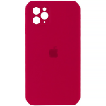 Чохол Silicone Case FULL CAMERA (square side) (на iPhone 11 Pro Max) (Rose Red)