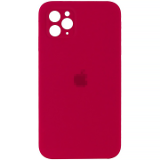 Чохол Silicone Case FULL CAMERA (square side) (на iPhone 11 Pro Max) (Rose Red)