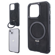 Чохол для iPhone 15 Metal Bumpers Suede Case with MagSafe Stand - Black