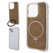 Чохол для iPhone 15 Metal Bumpers Suede Case with MagSafe Stand - Brown