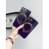 Чохол для iPhone 15 Pro Holder Glitter Shining Сase with MagSafe з підставкою та захисними лінзами на камеру Deep Purple