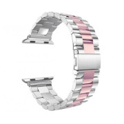 Стальний ремінець Stainless Steel Braslet 3 Beads на Apple Watch (42mm, 44mm, 45mm, 46mm, 49mm Silver-Pink)