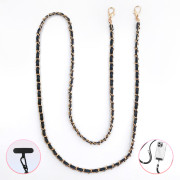 Leather Metal Crossbody Chain – Black