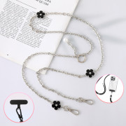 Metal Crossbody Chain – (Black Flower - Silver)