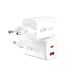 WiWU Charger 65W (USB-A+USB-C) Dual GaN Adapter – White