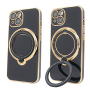 Чохол для iPhone 14 Holder Glitter Shining Сase with MagSafe з підставкою та захисними лінзами на камеру Black