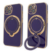 Чохол для iPhone 14 Holder Glitter Shining Сase with MagSafe з підставкою та захисними лінзами на камеру Deep Purple