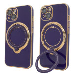 Чохол для iPhone 14 Holder Glitter Shining Сase with MagSafe з підставкою та захисними лінзами на камеру Deep Purple
