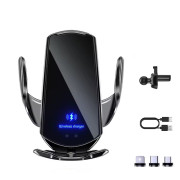 Тримач для телефона в машину з безпровідною зарядкою Q3 lightning/Micro-USB/Type-C – Black