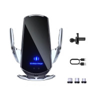 Тримач для телефона в машину з безпровідною зарядкою Q3 lightning/Micro-USB/Type-C – Silver