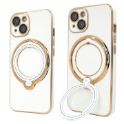 Чохол для iPhone 14 Plus Holder Glitter Shining Сase with MagSafe з підставкою та захисними лінзами на камеру White