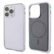 Чохол для iPhone 14 Pro Metal Bumpers PU Leather Case with MagSafe - Gray