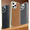 Чохол для iPhone 15 Pro Max Metal Bumpers PU Leather Case with MagSafe - Black