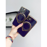 Чохол для iPhone 14 Pro Holder Glitter Shining Сase with MagSafe з підставкою та захисними лінзами на камеру Deep Purple