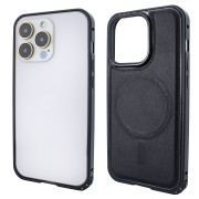 Чохол для iPhone 15 Pro Metal Bumpers PU Leather Case with MagSafe - Black