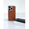 Чохол для iPhone 15 Pro Metal Bumpers PU Leather Case with MagSafe - Brown