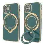 Чохол для iPhone 12 Holder Glitter Shining Сase with MagSafe з підставкою та захисними лінзами на камеру Green