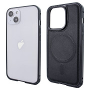 Чохол для iPhone 15 Metal Bumpers PU Leather Case with MagSafe - Black