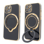 Чохол для iPhone 15 Holder Glitter Shining Сase with MagSafe з підставкою та захисними лінзами на камеру Black