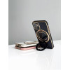 Чохол для iPhone 15 Holder Glitter Shining Сase with MagSafe з підставкою та захисними лінзами на камеру Black