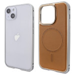 Чохол для iPhone 15 Metal Bumpers PU Leather Case with MagSafe - Brown Чохол для iPhone 15 Metal Bumpers PU Leather Case with MagSafe - Brown