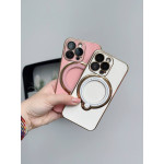 Чохол для iPhone 12 Holder Glitter Shining Сase with MagSafe з підставкою та захисними лінзами на камеру White