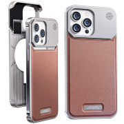 Чохол для iPhone 13 Pro Max металевий Aluminium with Leather MagSafe, Brown
