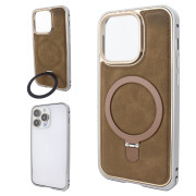 Чохол для iPhone 14 Pro Max Metal Bumpers Suede Case with MagSafe Stand - Brown